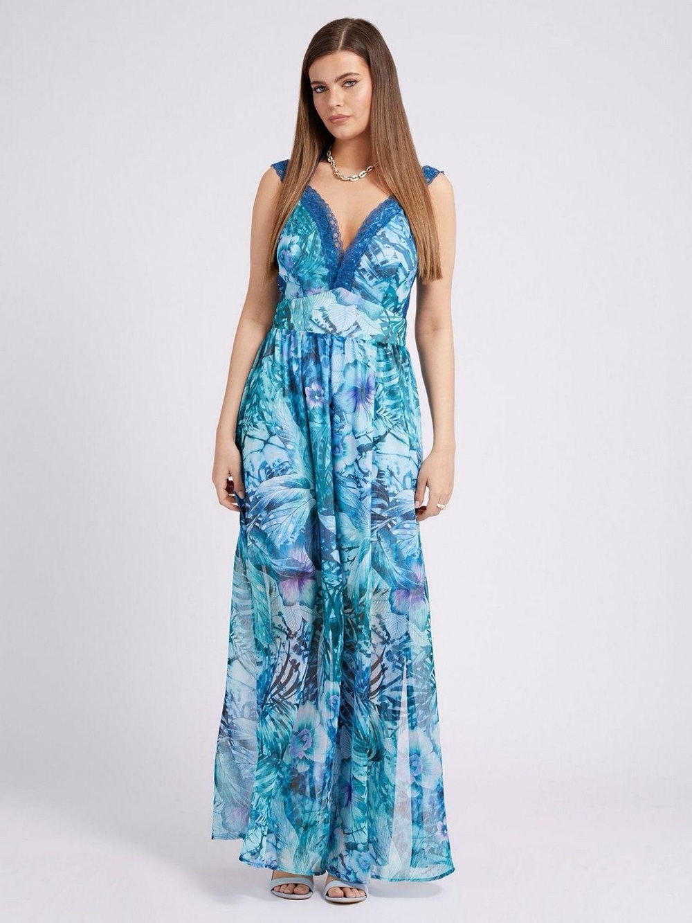 GUESS Chrissy Batik Tropical Maxi Dress XS